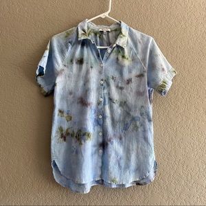 M Madewell tie dye button up blue green top shirt